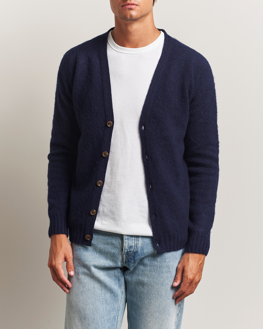 Herre | Trøjer | Harley Of Scotland | Brushed Supersoft Lambswool Cardigan Navy