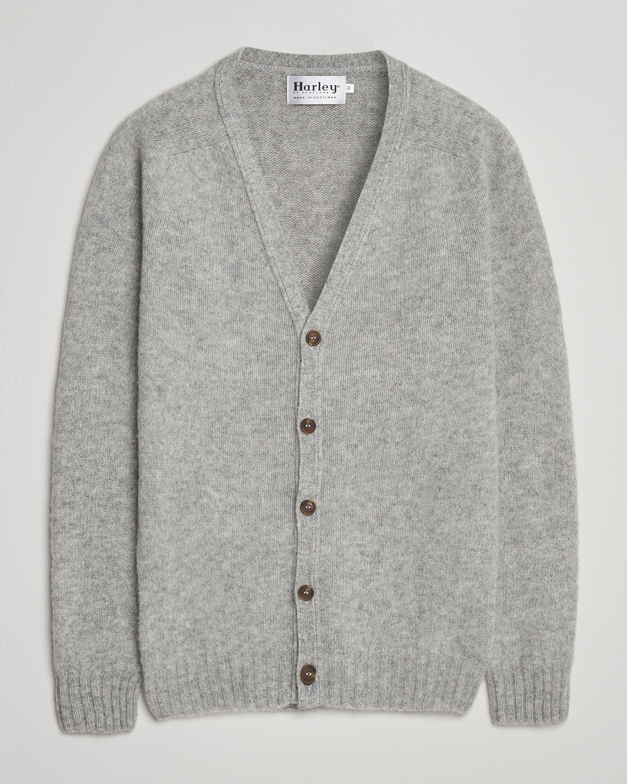 Herre | Trøjer | Harley Of Scotland | Brushed Supersoft Lambswool Cardigan Silver
