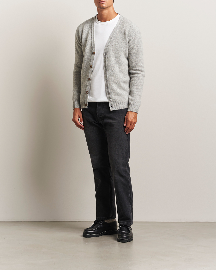 Herre | Trøjer | Harley Of Scotland | Brushed Supersoft Lambswool Cardigan Silver