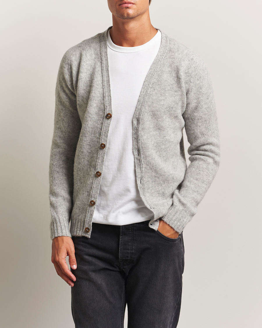Herre | Trøjer | Harley Of Scotland | Brushed Supersoft Lambswool Cardigan Silver