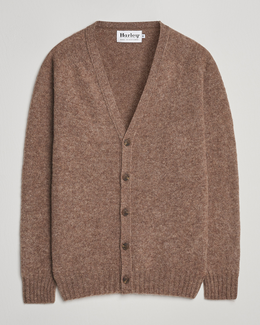 Herre | Trøjer | Harley Of Scotland | Brushed Supersoft Lambswool Cardigan Tundra