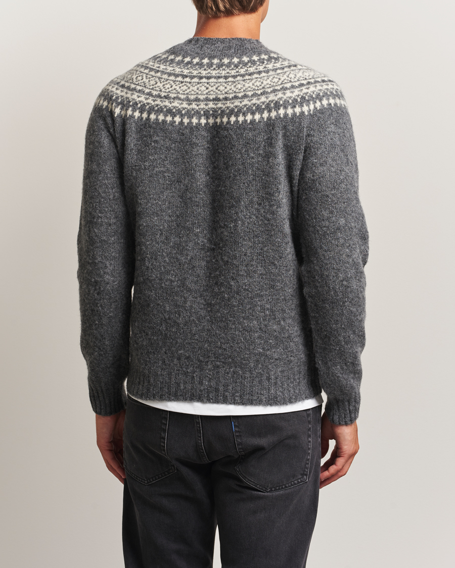 Herre | Trøjer | Harley Of Scotland | Brushed Supersoft Lambswool Yolk Fairisle Grey