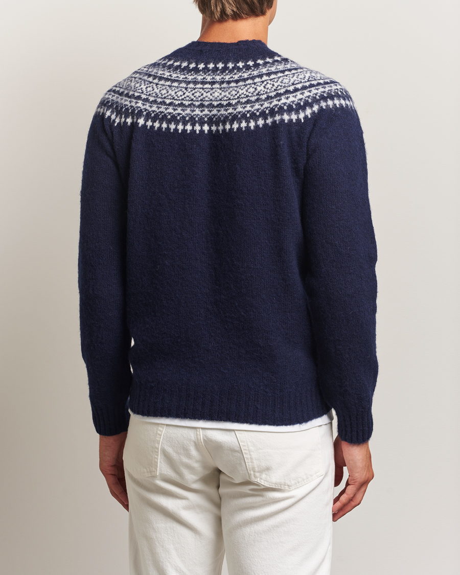 Herre | Trøjer | Harley Of Scotland | Brushed Supersoft Lambswool Yolk Fairisle Navy