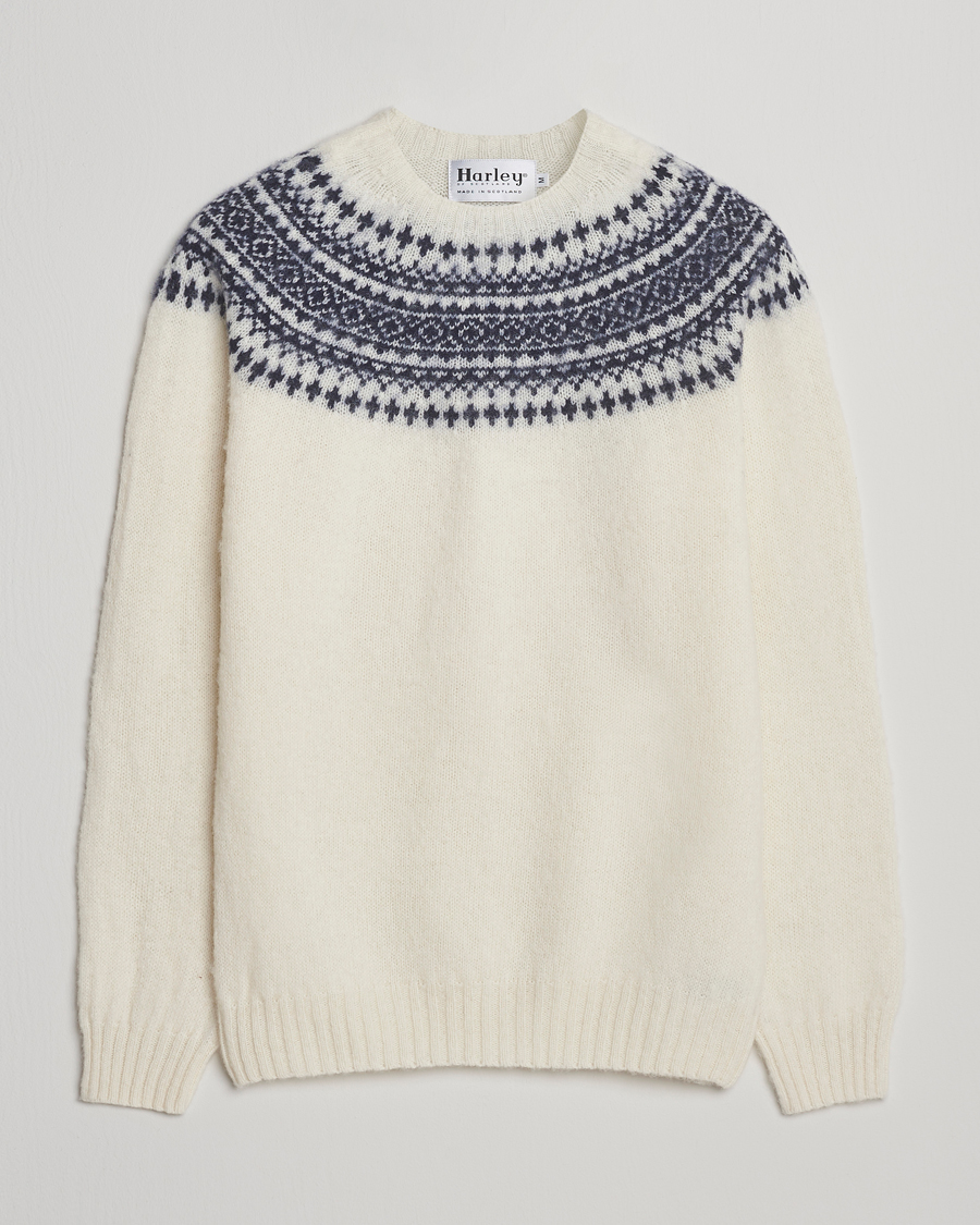 Herre | Trøjer | Harley Of Scotland | Brushed Supersoft Lambswool Yolk Fairisle White