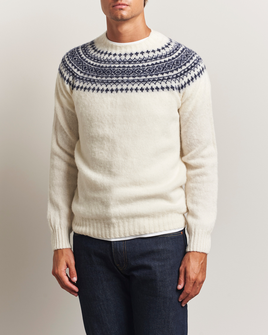 Herre | Trøjer | Harley Of Scotland | Brushed Supersoft Lambswool Yolk Fairisle White