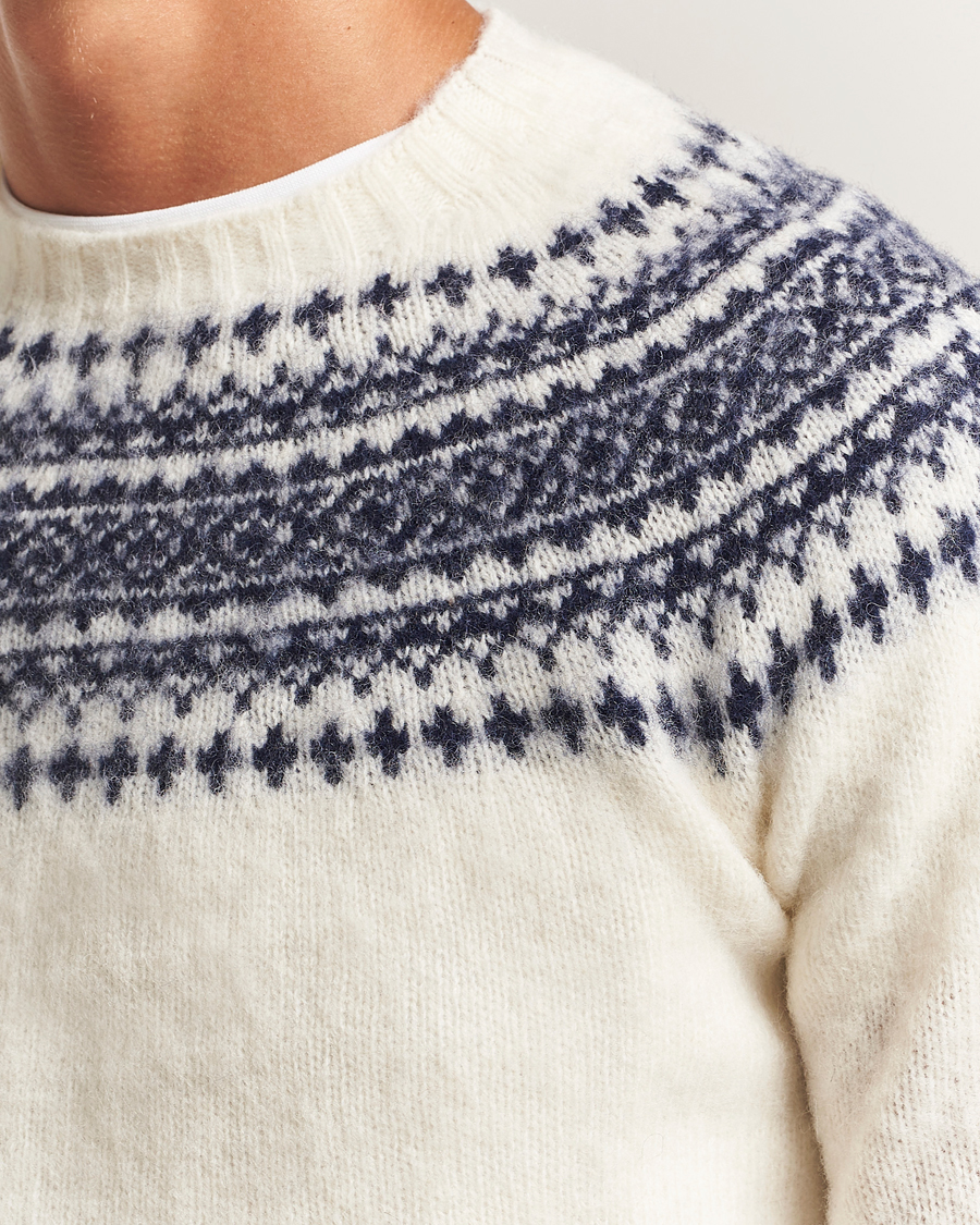 Herre | Trøjer | Harley Of Scotland | Brushed Supersoft Lambswool Yolk Fairisle White
