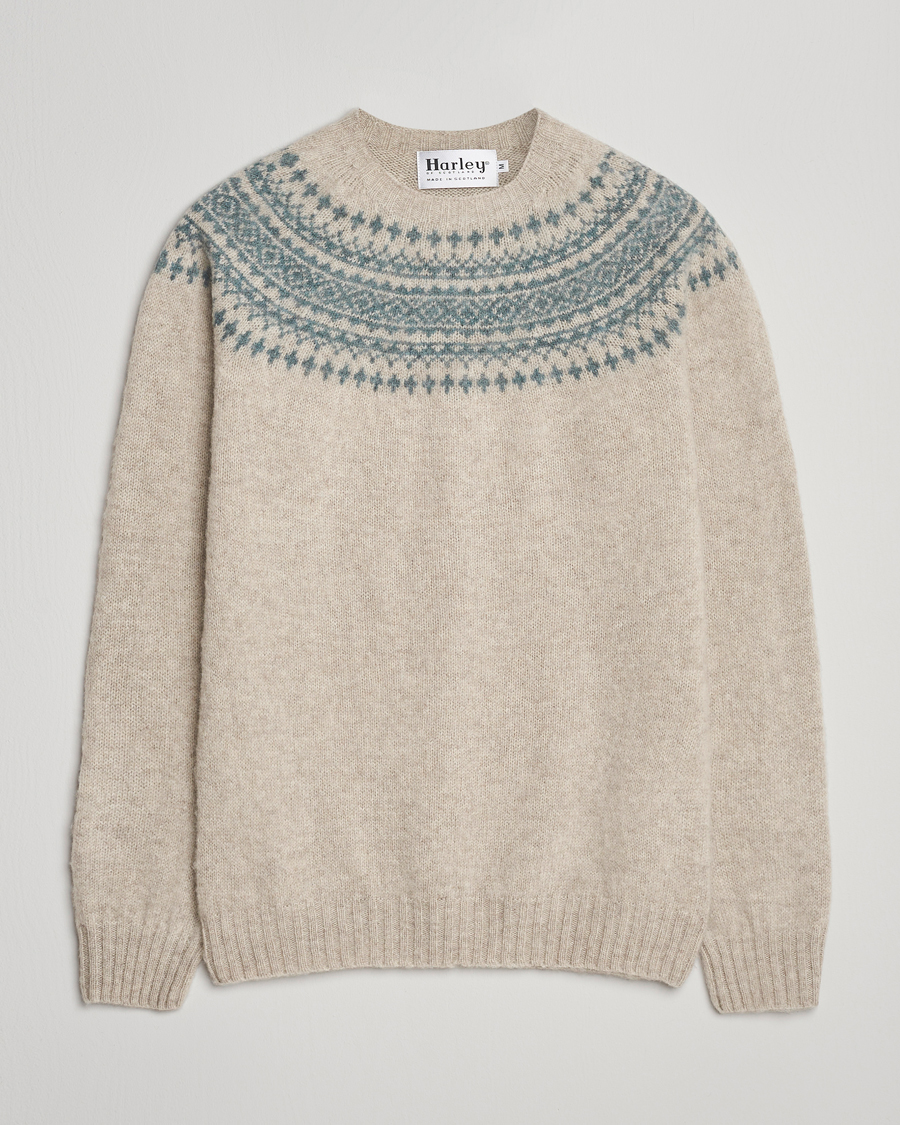 Herre | Trøjer | Harley Of Scotland | Brushed Supersoft Lambswool Yolk Fairisle Beige