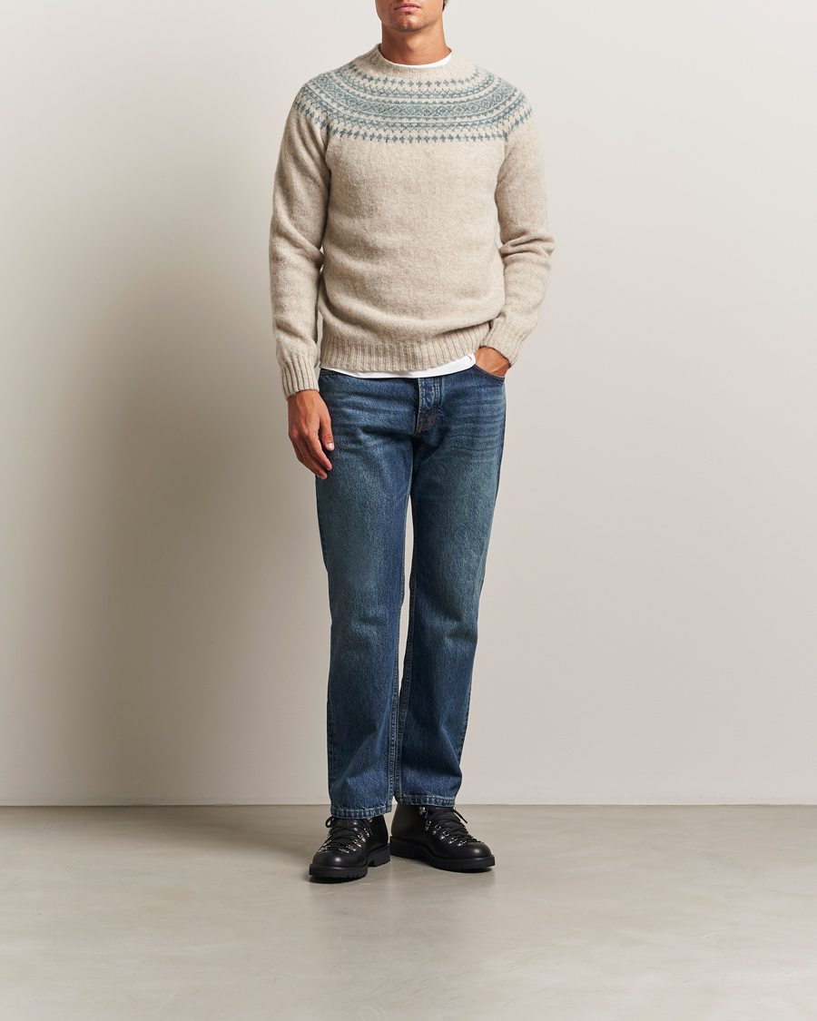 Herre | Trøjer | Harley Of Scotland | Brushed Supersoft Lambswool Yolk Fairisle Beige