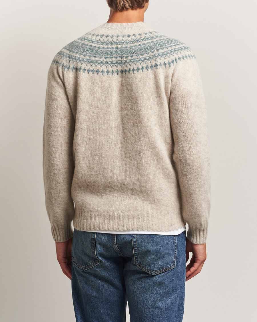 Herre | Trøjer | Harley Of Scotland | Brushed Supersoft Lambswool Yolk Fairisle Beige