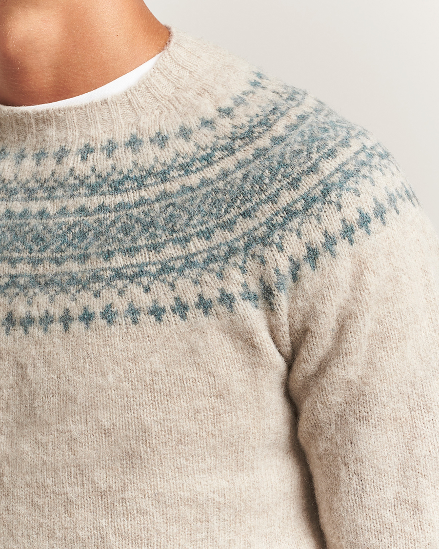 Herre | Trøjer | Harley Of Scotland | Brushed Supersoft Lambswool Yolk Fairisle Beige