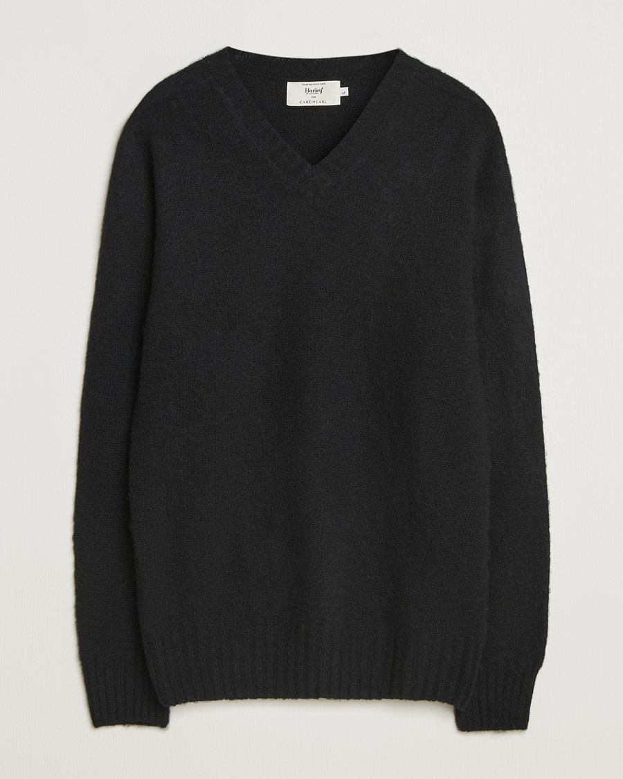 Herre | Trøjer | Harley Of Scotland for Care of Carl | Harley Of Scotland Brushed Supersoft Lambswool V-Neck Black