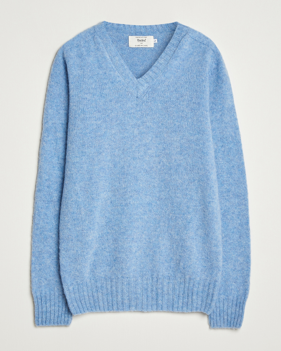 Herre | Trøjer | Harley Of Scotland for Care of Carl | Harley Of Scotland Brushed Supersoft Lambswool V-Neck Light Blue