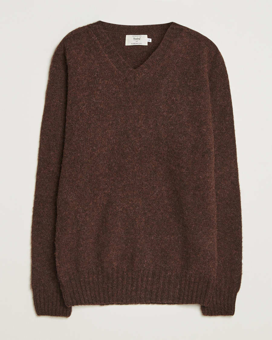 Herre | Trøjer | Harley Of Scotland for Care of Carl | Harley Of Scotland Brushed Supersoft Lambswool V-Neck Brown