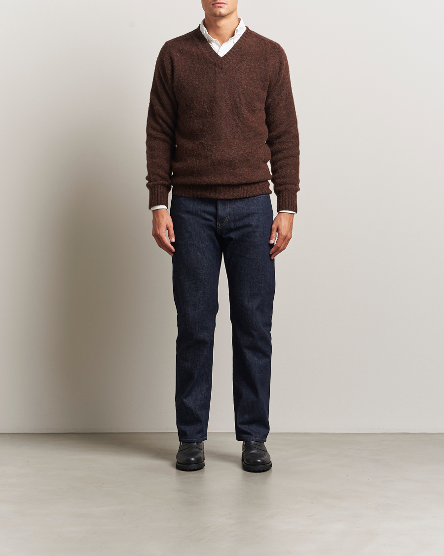 Herre | Trøjer | Harley Of Scotland for Care of Carl | Harley Of Scotland Brushed Supersoft Lambswool V-Neck Brown