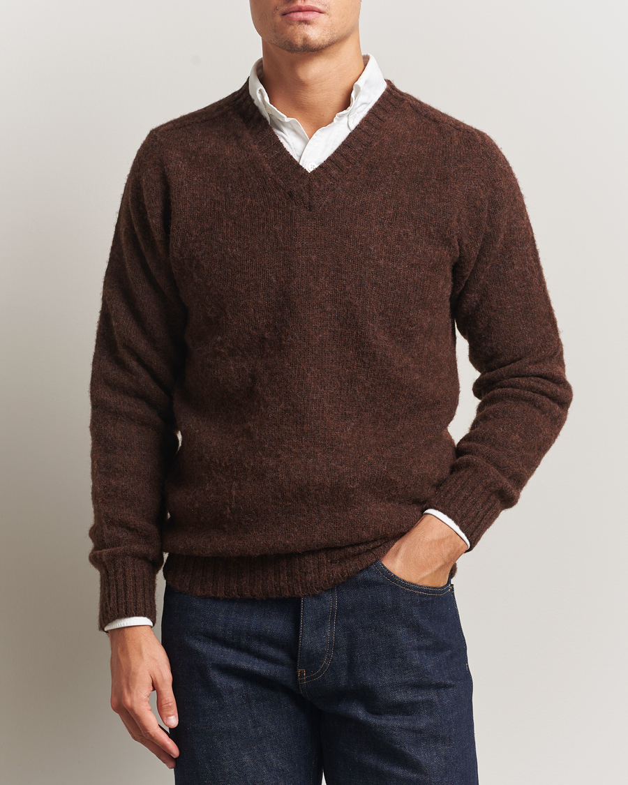 Herre | Trøjer | Harley Of Scotland | Brushed Supersoft Lambswool V-Neck Brown