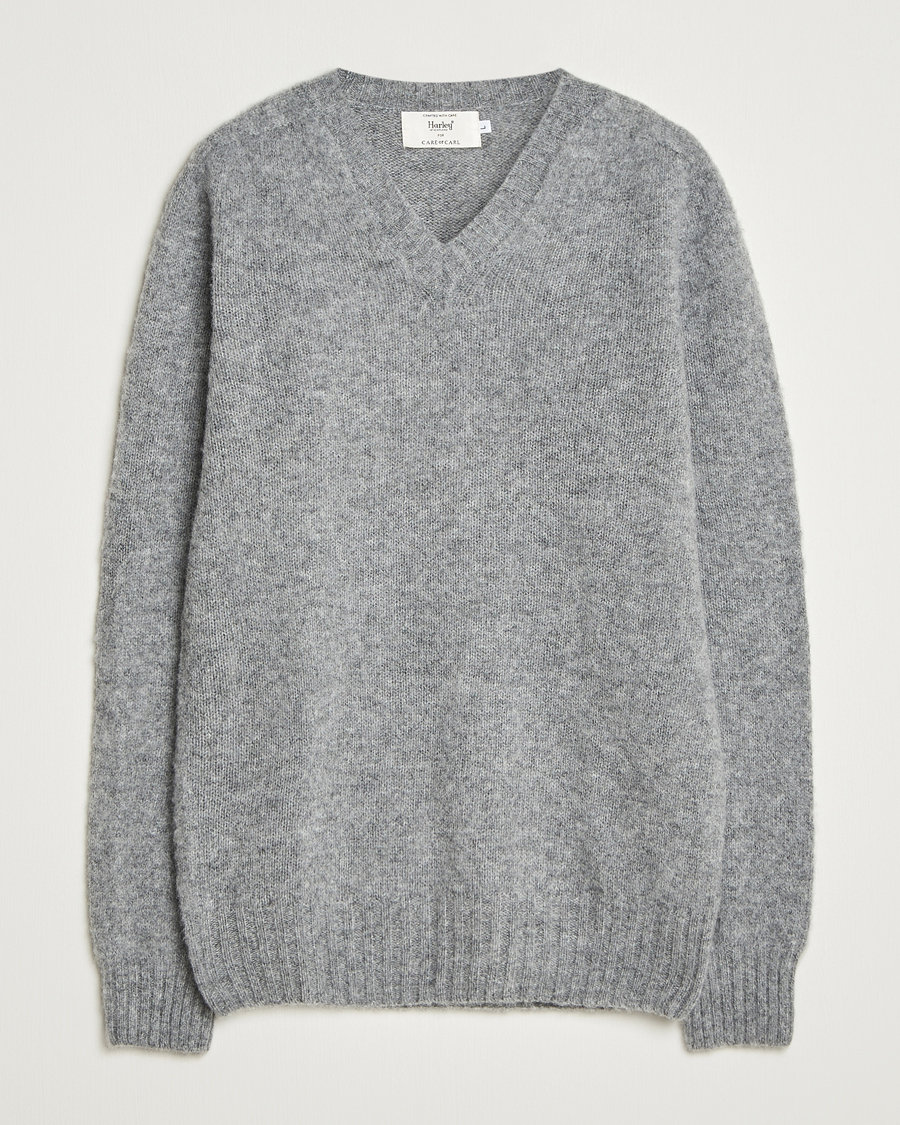 Herre | Trøjer | Harley Of Scotland for Care of Carl | Harley Of Scotland Brushed Supersoft Lambswool V-Neck Mid Grey