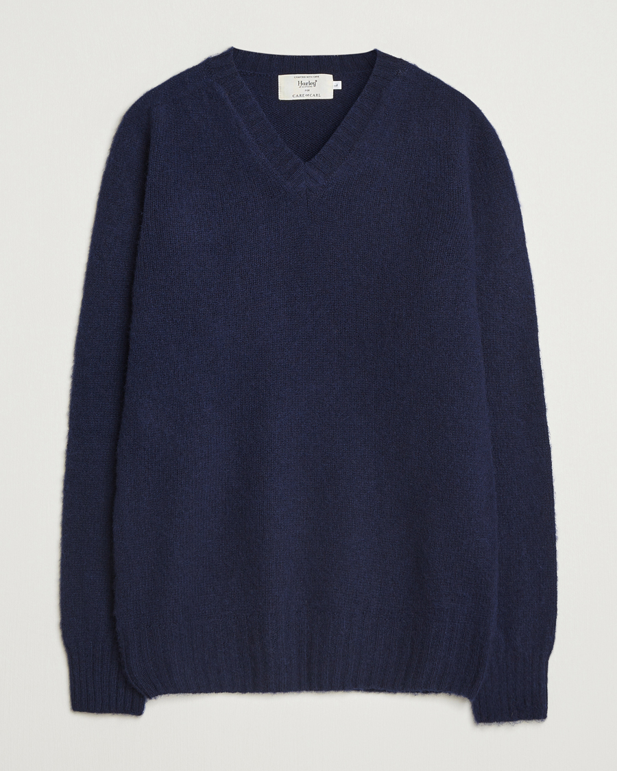 Herre | Trøjer | Harley Of Scotland for Care of Carl | Harley Of Scotland Brushed Supersoft Lambswool V-Neck Navy