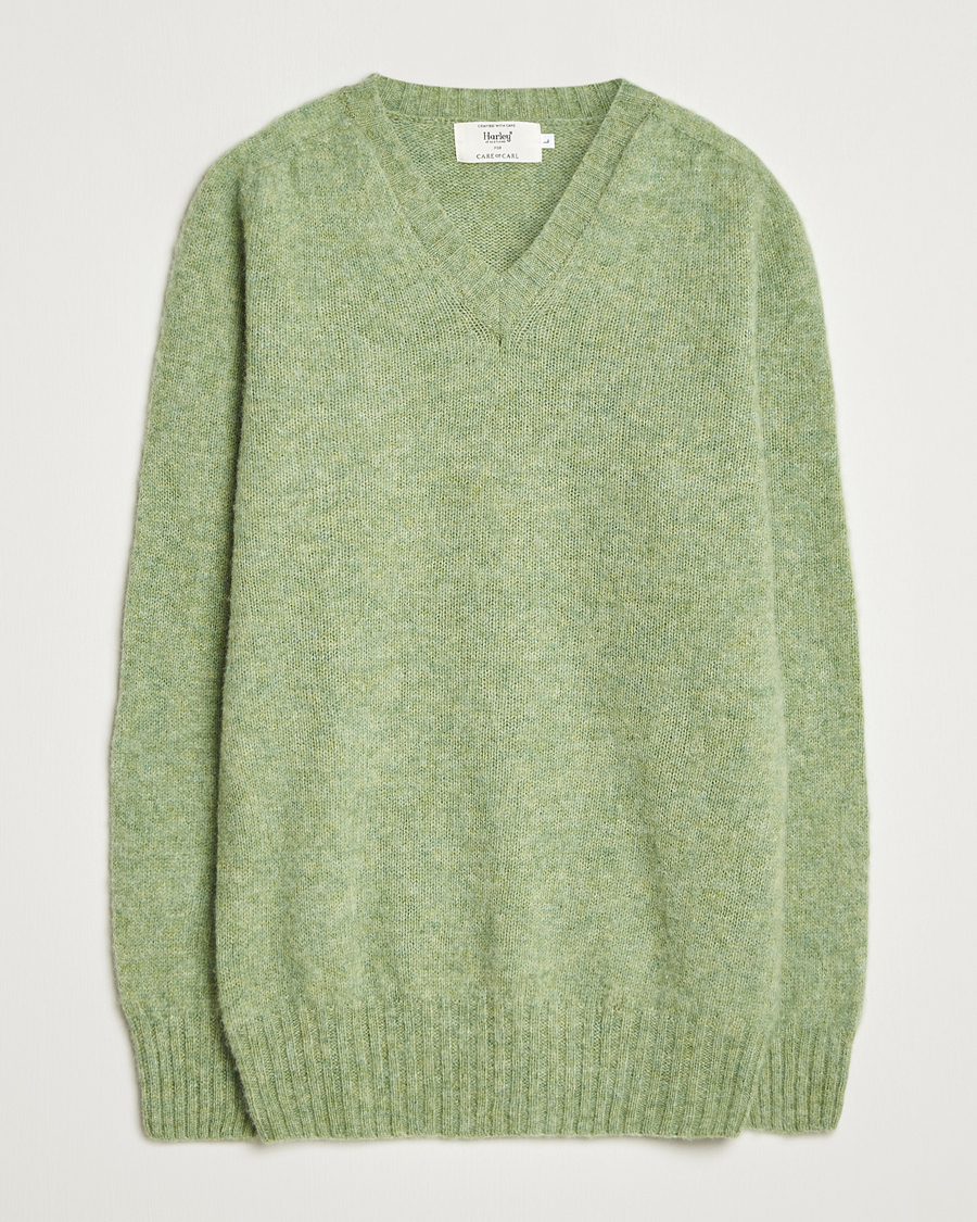 Herre | Trøjer | Harley Of Scotland | Brushed Supersoft Lambswool V-Neck Light Green