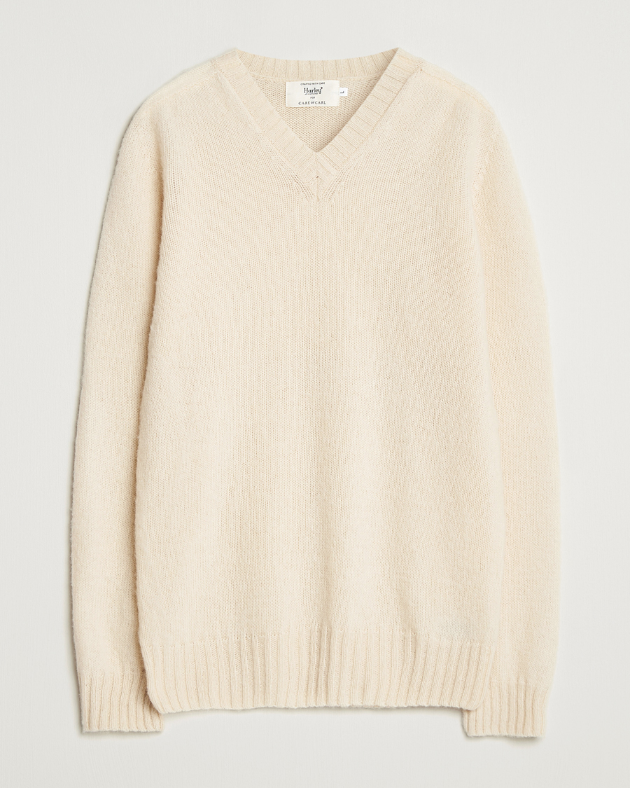 Herre | Trøjer | Harley Of Scotland for Care of Carl | Harley Of Scotland Brushed Supersoft Lambswool V-Neck Vanilla