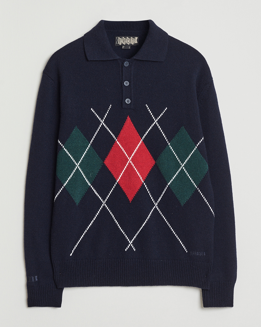 Herre | Trøjer | Baracuta | Argyle Wool Polo Neck Navy
