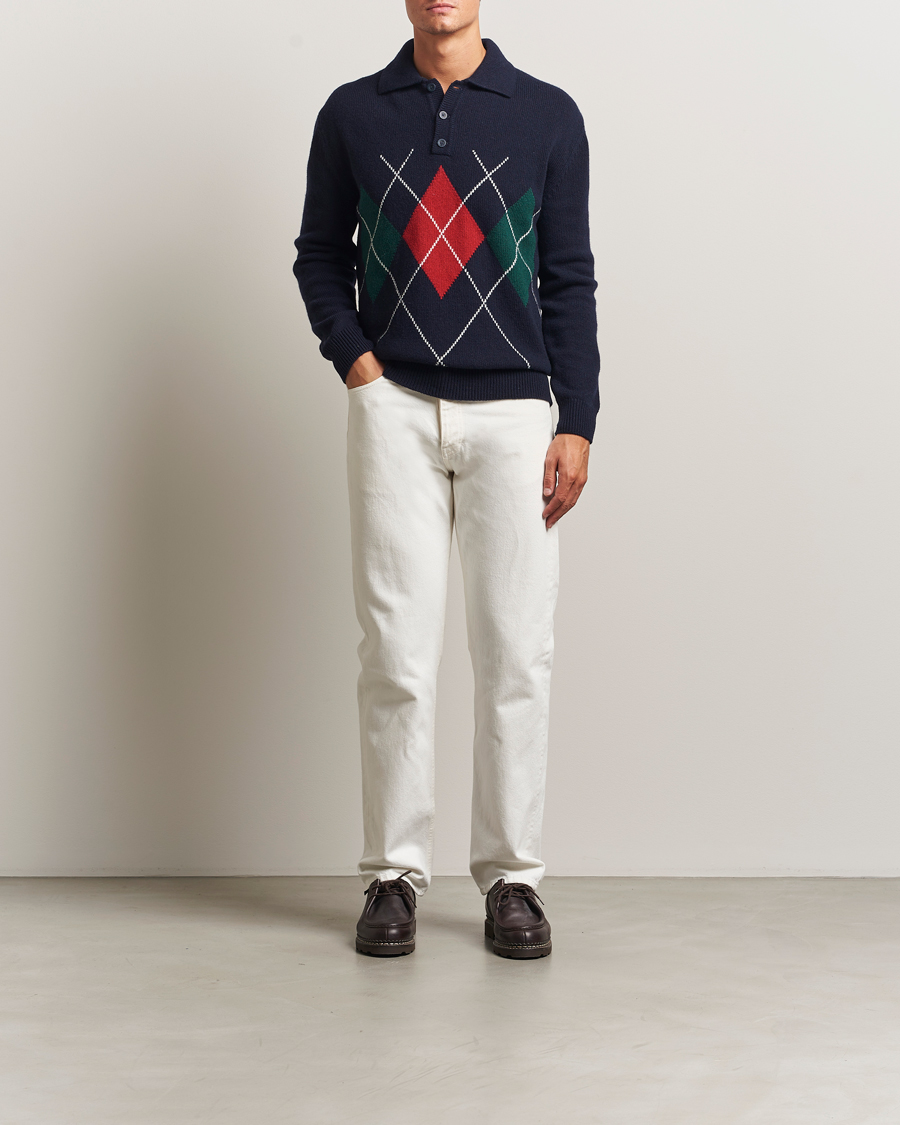 Herre | Trøjer | Baracuta | Argyle Wool Polo Neck Navy