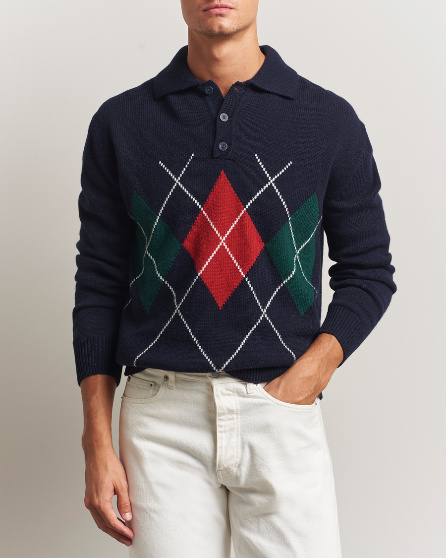 Herre | Trøjer | Baracuta | Argyle Wool Polo Neck Navy