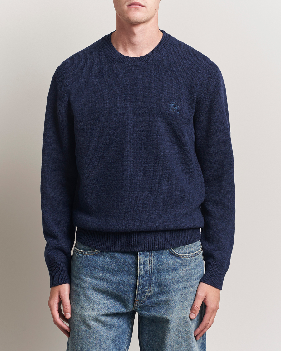 Herre | Trøjer | Baracuta | Shetland Virgin Wool Crew Neck Navy