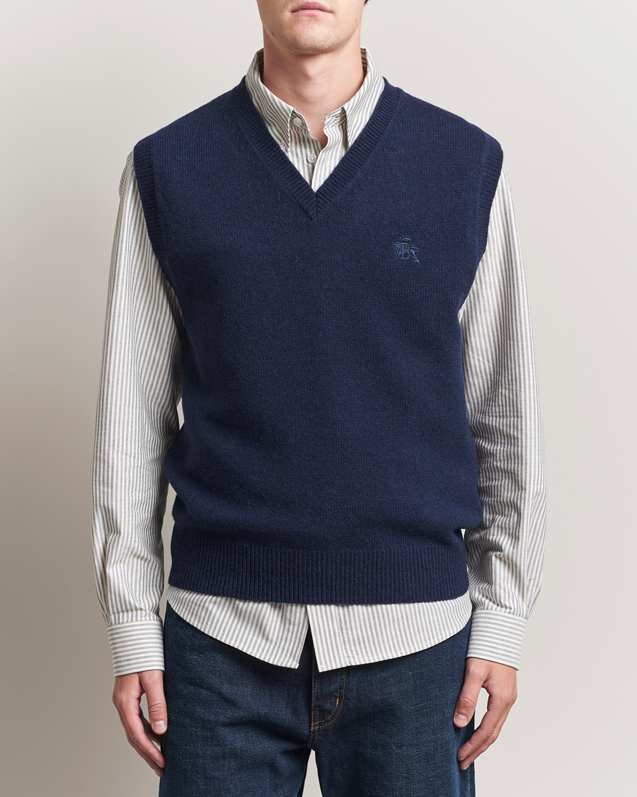 Herre | Trøjer | Baracuta | Shetland Virgin Wool Vest Navy