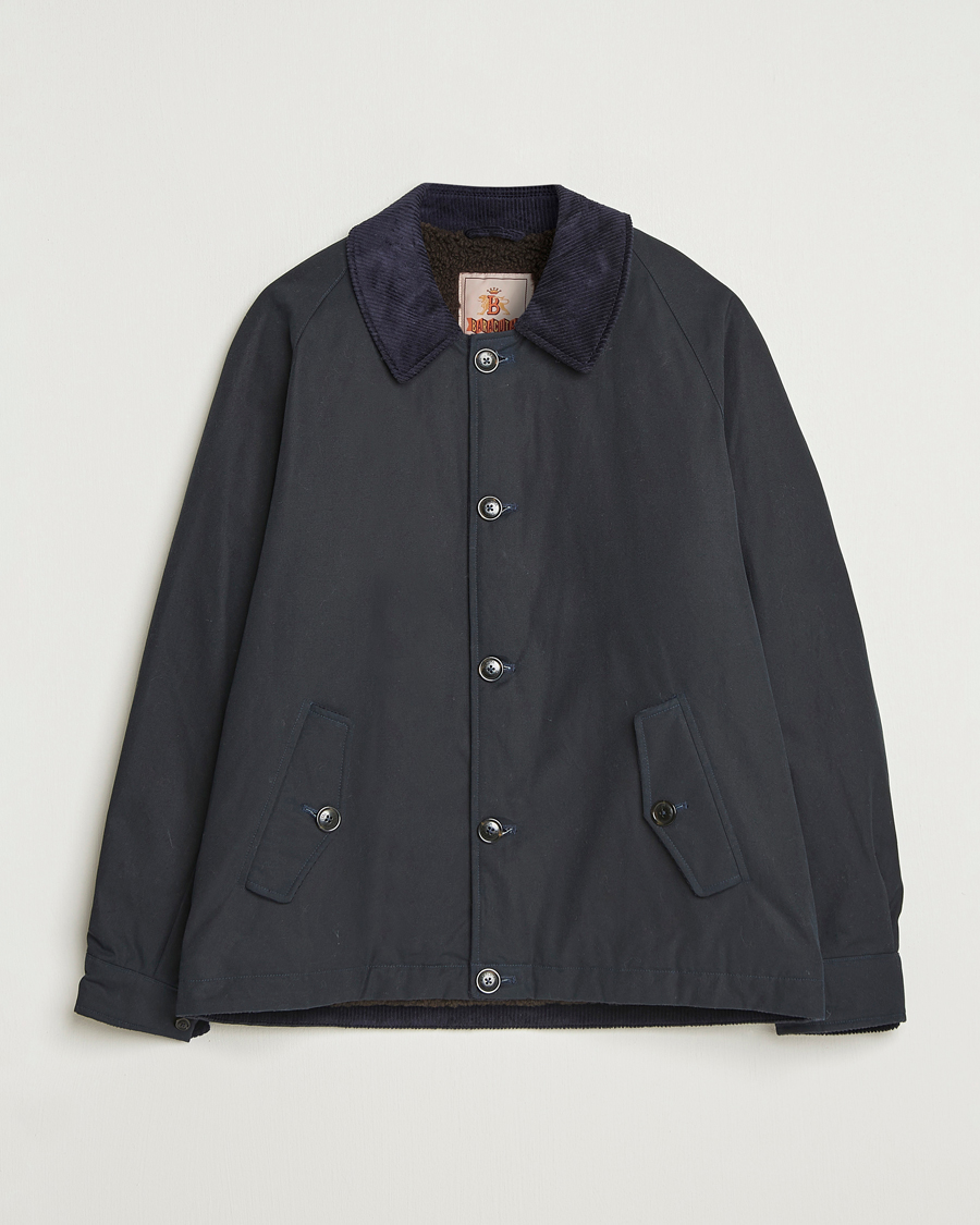 Herre | Jakker | Baracuta | Waxed Sherling Lined Deck Jacket Dark Navy