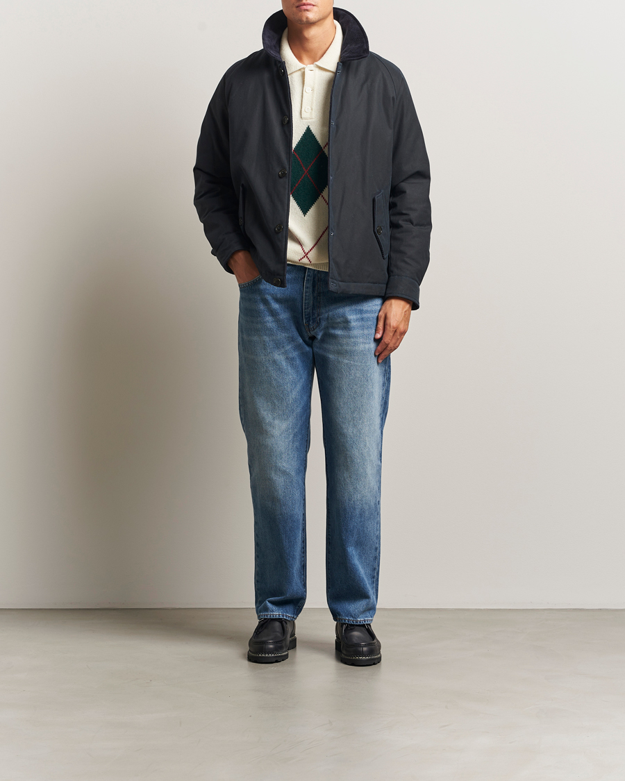 Herre | Jakker | Baracuta | Waxed Sherling Lined Deck Jacket Dark Navy
