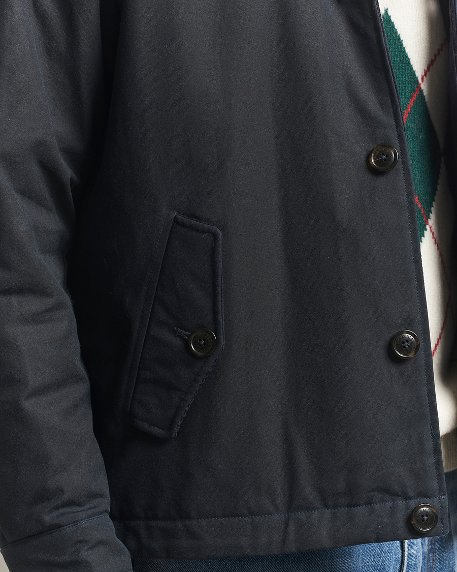 Herre | Jakker | Baracuta | Waxed Sherling Lined Deck Jacket Dark Navy