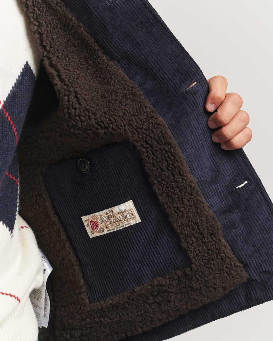 Herre | Jakker | Baracuta | Waxed Sherling Lined Deck Jacket Dark Navy