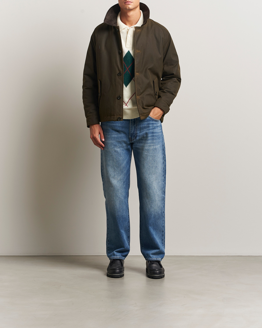 Herre | Jakker | Baracuta | Waxed Sherling Lined Deck Jacket Deep Moss