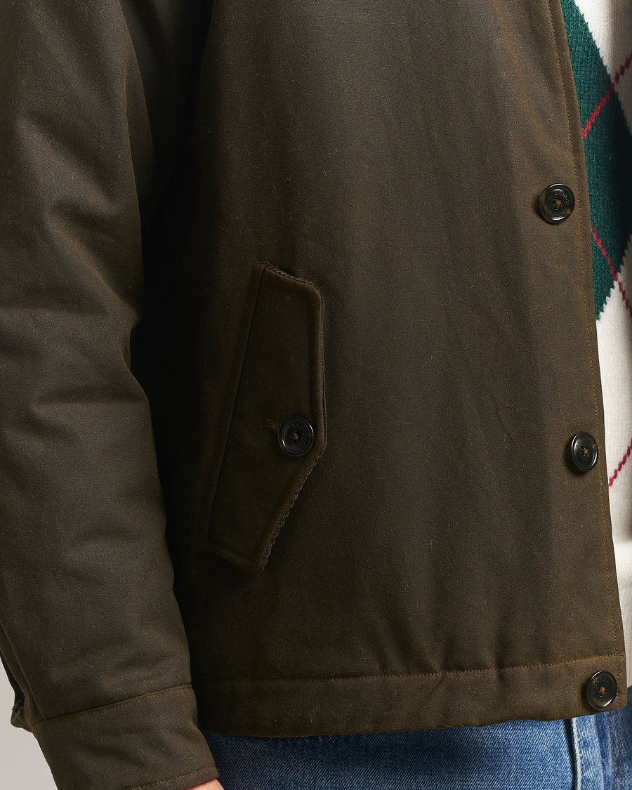 Herre | Jakker | Baracuta | Waxed Sherling Lined Deck Jacket Deep Moss