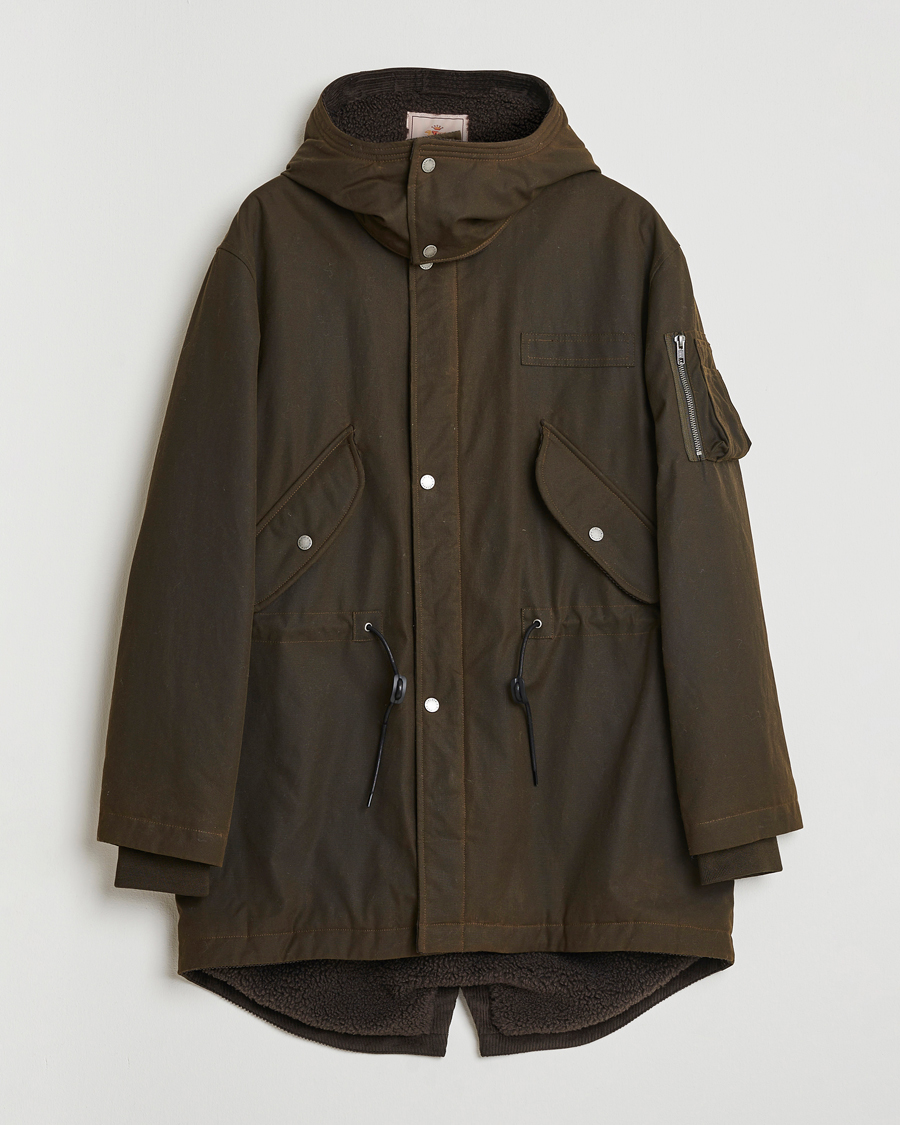 Herre | Jakker | Baracuta | Waxed Sherling Lined Parka Deep Moss