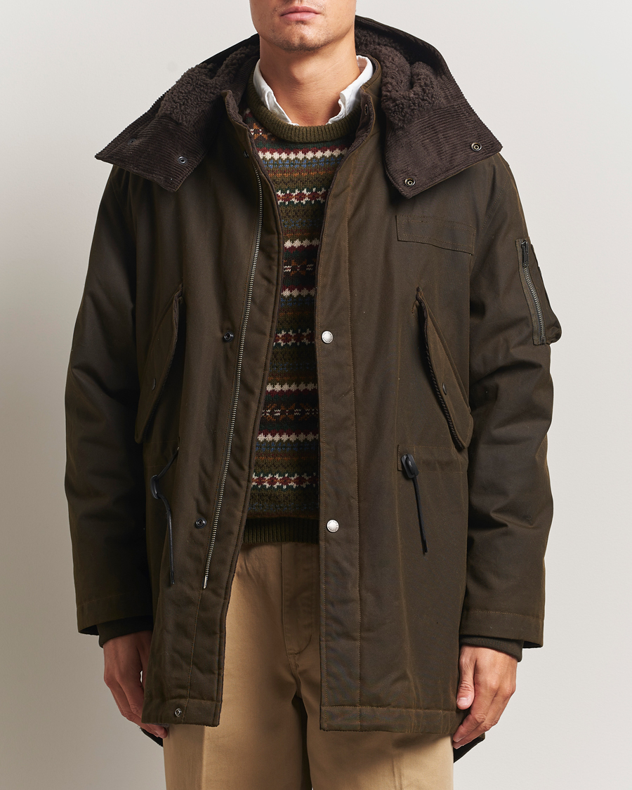 Herre | Jakker | Baracuta | Waxed Sherling Lined Parka Deep Moss
