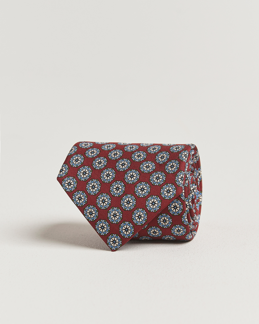 Herre | Slips | E. Marinella | 3-Fold Printed Silk Tie Burgundy