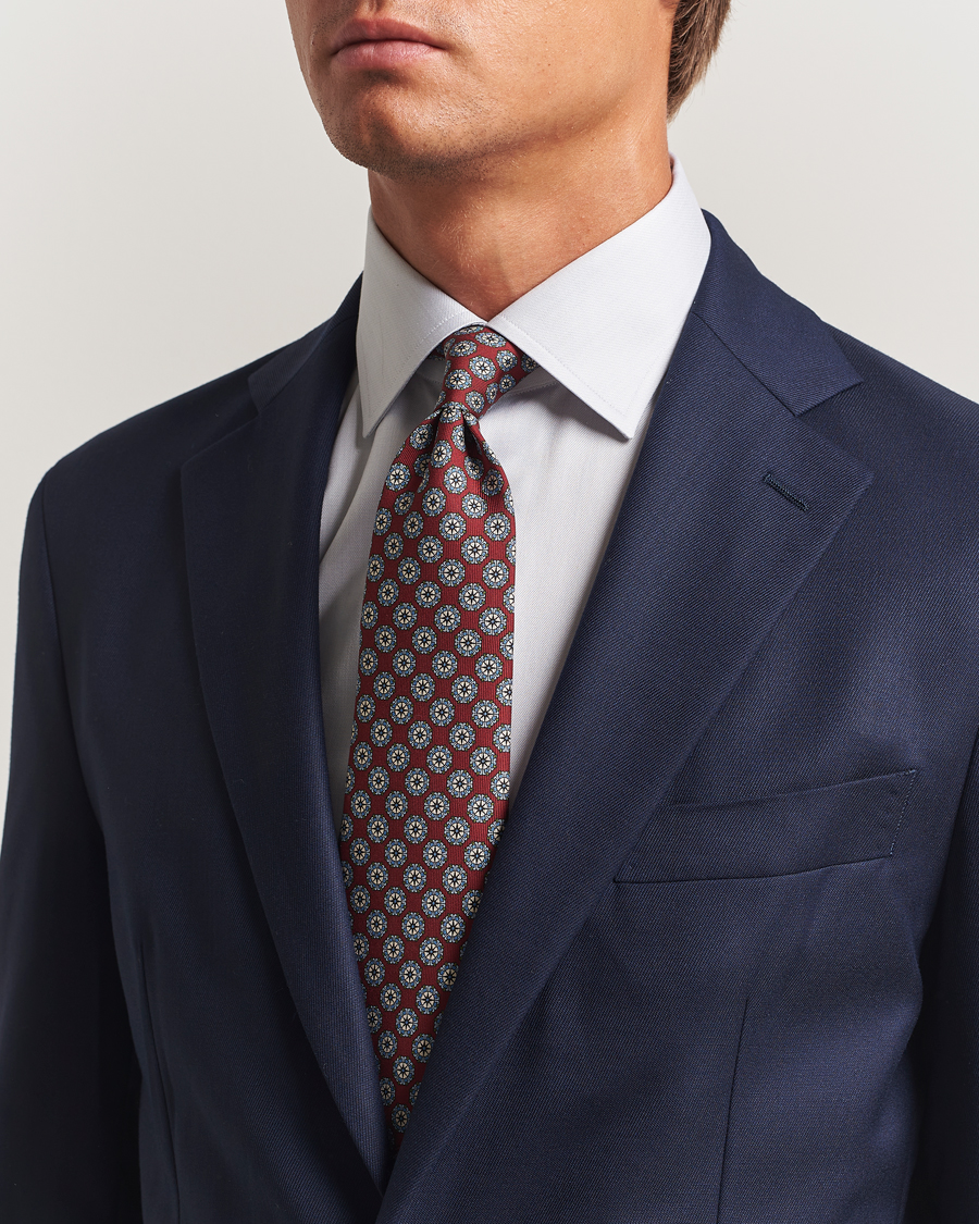 Herre | Slips | E. Marinella | 3-Fold Printed Silk Tie Burgundy