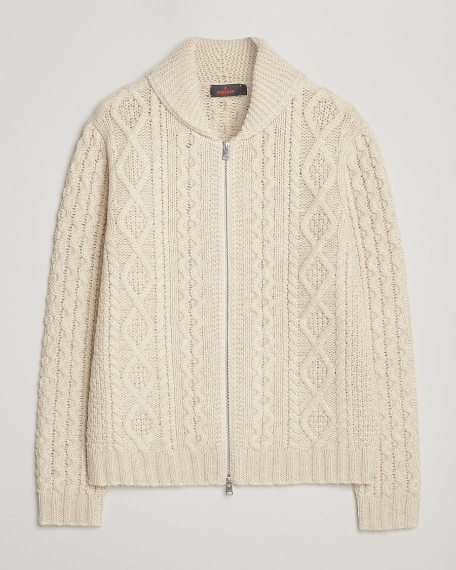 Herre | Trøjer | Morris | Cornwall Cable Full Zip Jacket OfF White