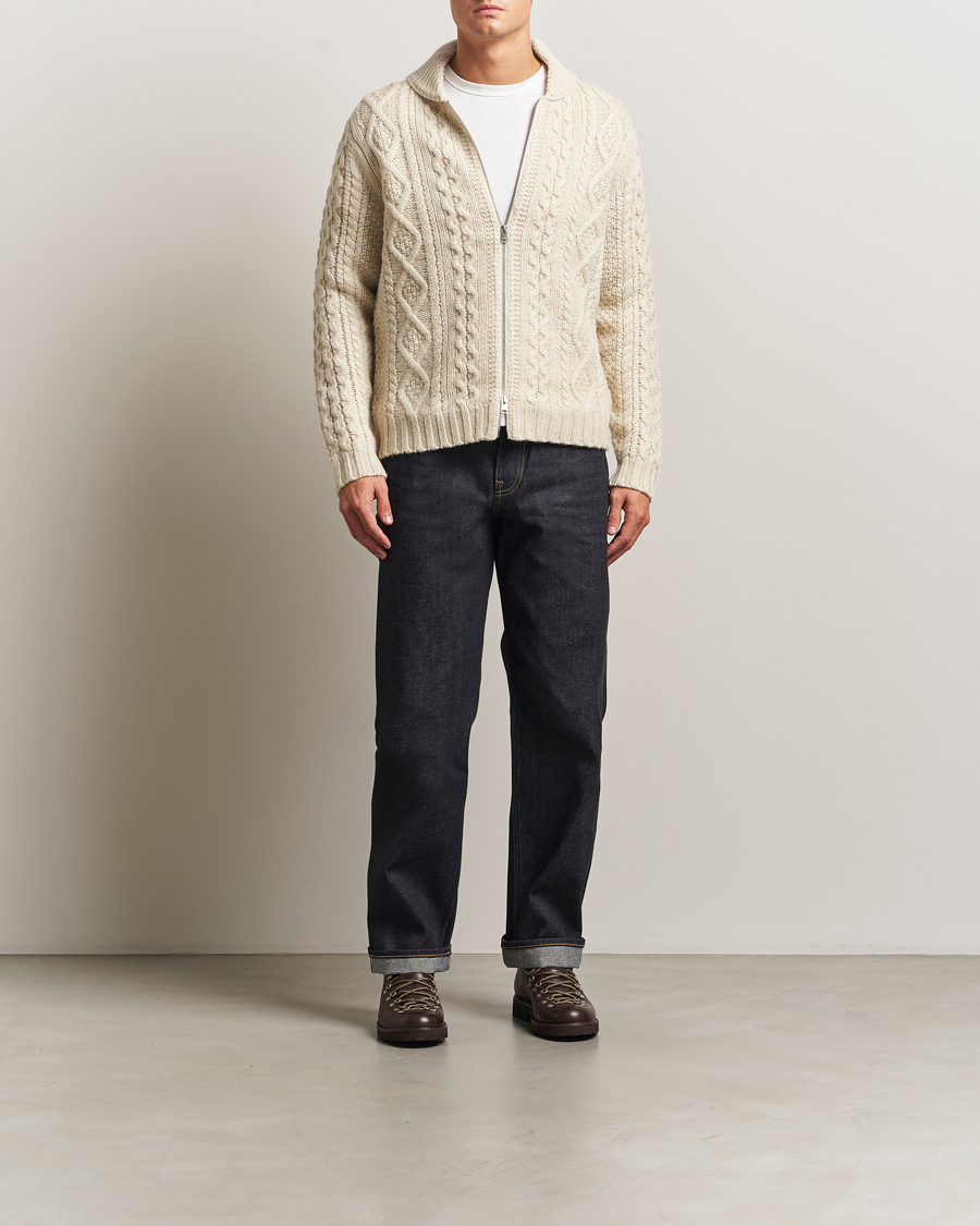 Herre | Trøjer | Morris | Cornwall Cable Full Zip Jacket OfF White