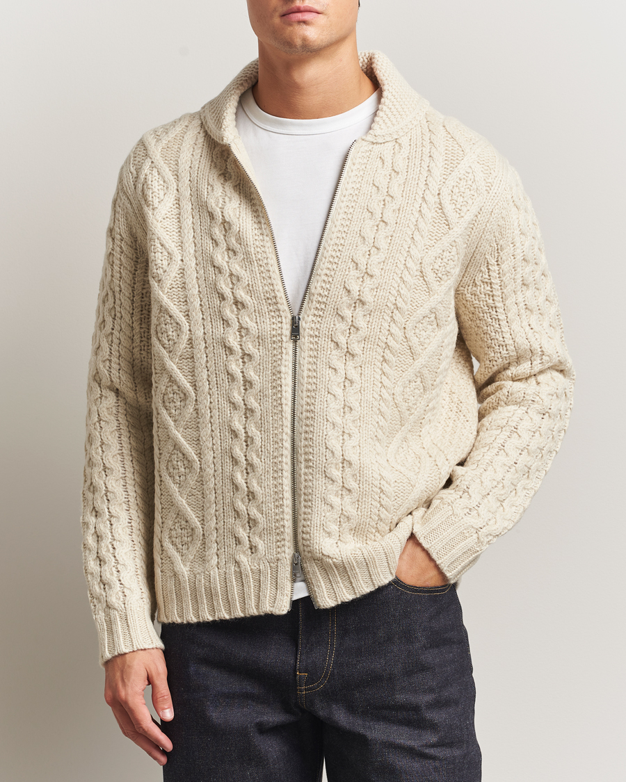 Herre | Trøjer | Morris | Cornwall Cable Full Zip Jacket OfF White