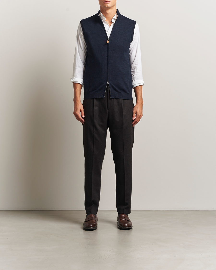 Herre | Trøjer | Morris | Merino Zip Vest Navy