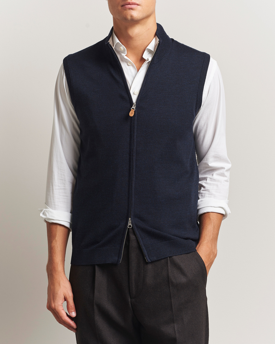 Herre | Trøjer | Morris | Merino Zip Vest Navy