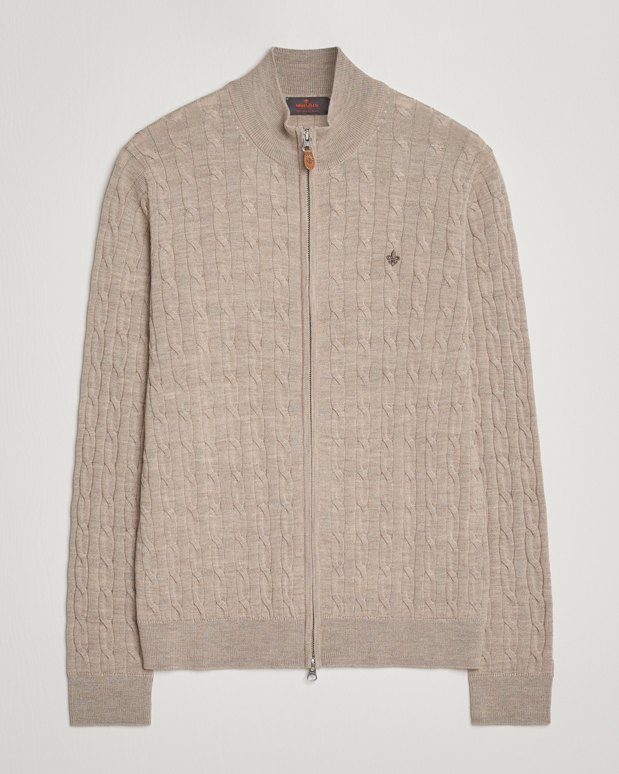 Herre | Trøjer | Morris | Merino Cable Zip Cardigan Khaki