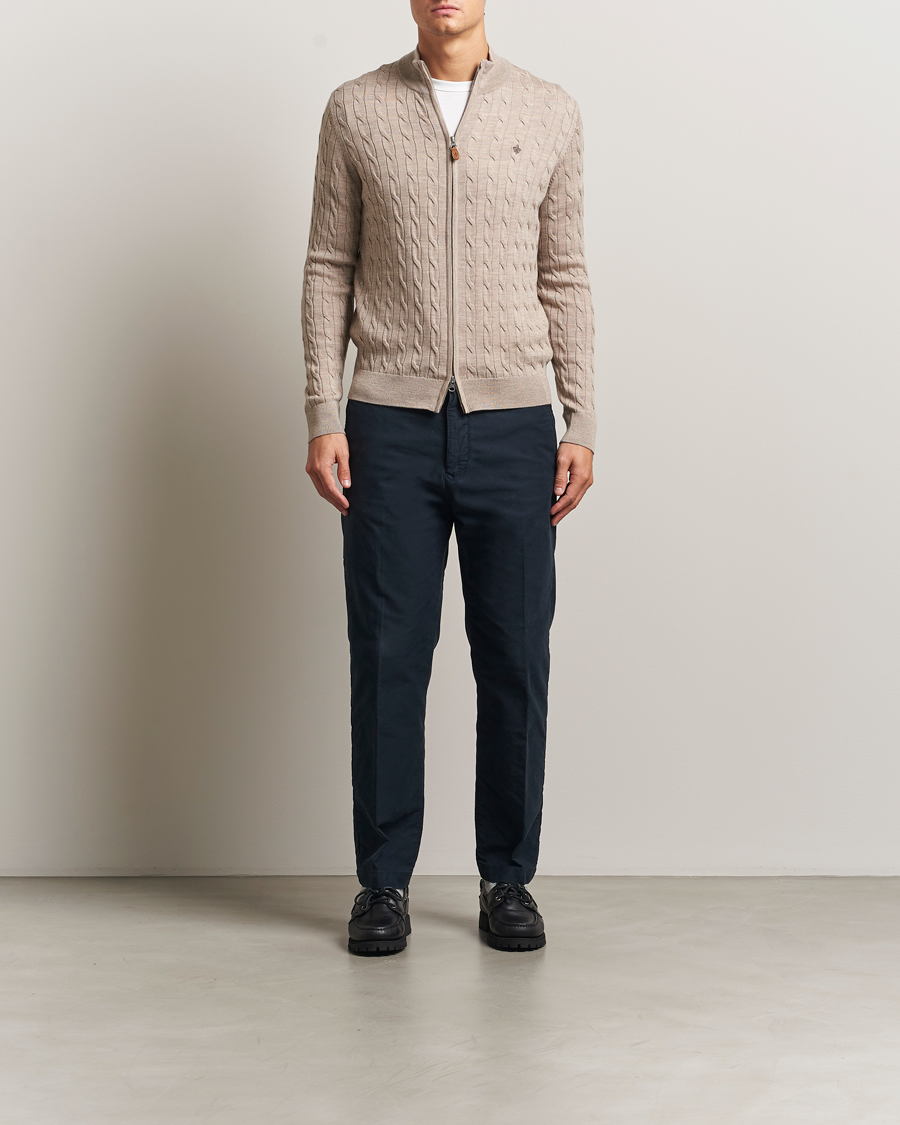 Herre | Trøjer | Morris | Merino Cable Zip Cardigan Khaki