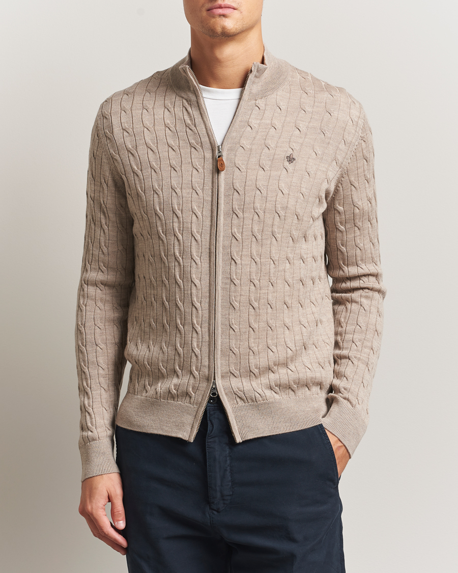 Herre | Trøjer | Morris | Merino Cable Zip Cardigan Khaki