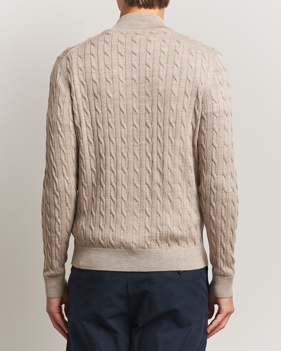 Herre | Trøjer | Morris | Merino Cable Zip Cardigan Khaki