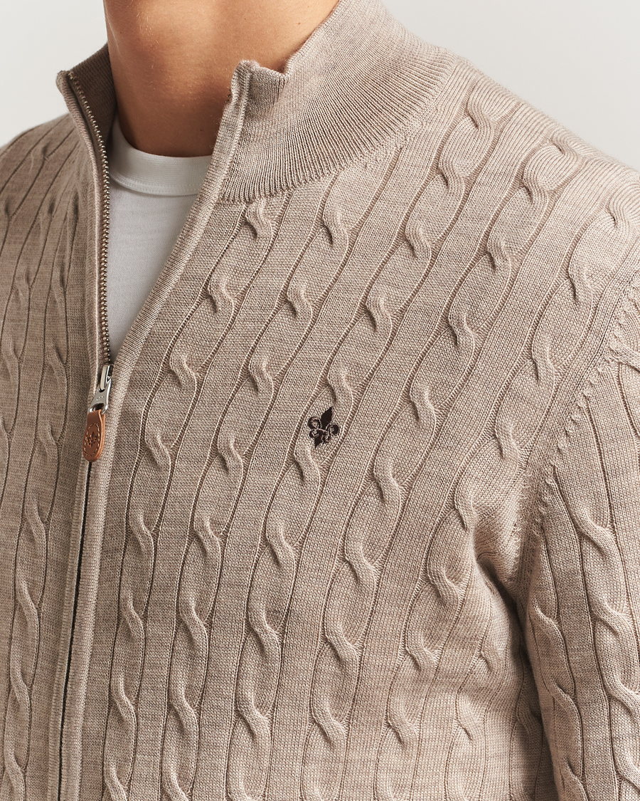 Herre | Trøjer | Morris | Merino Cable Zip Cardigan Khaki