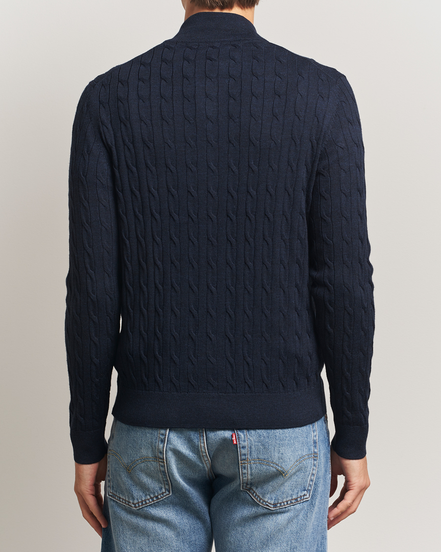Herre | Trøjer | Morris | Merino Cable Zip Cardigan Navy