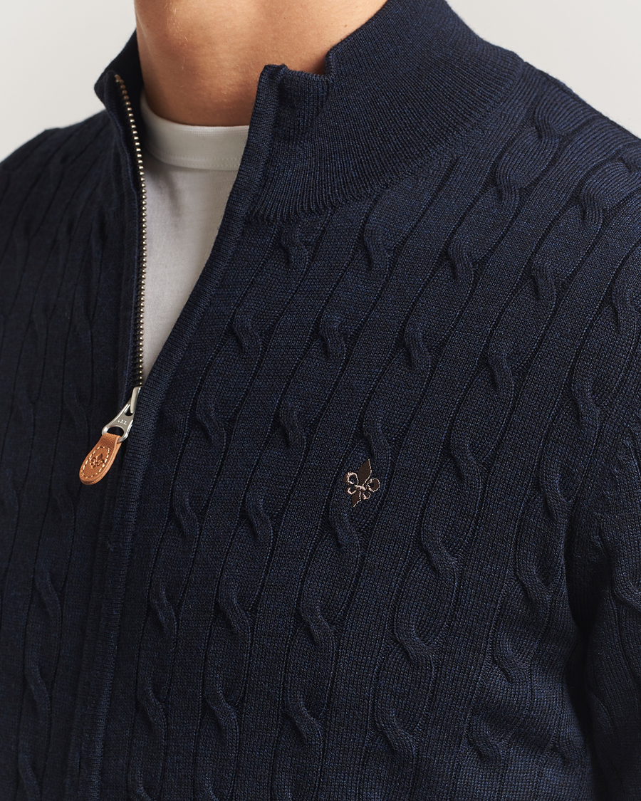 Herre | Trøjer | Morris | Merino Cable Zip Cardigan Navy
